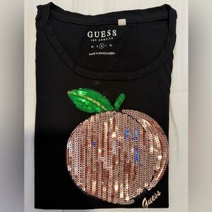 Guess Black Tee with Sequin Fruit Design